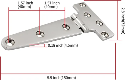 Miniatura 3 de Bisagras en T de Acero Inoxidable 316 de Grado Marino de 6 Pulgadas x 3 Pulgadas Bisagra Pesada para Escotilla de Barco (150 mm X 72 mm) Paquete