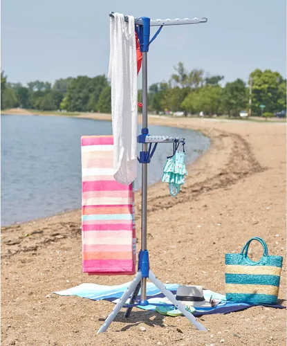 Miniatura 5 de Household Essentials 5012-1 Tendedero portátil de trípode y 2 niveles Secar ropa mojada o colgar ropa Color plateado y azul