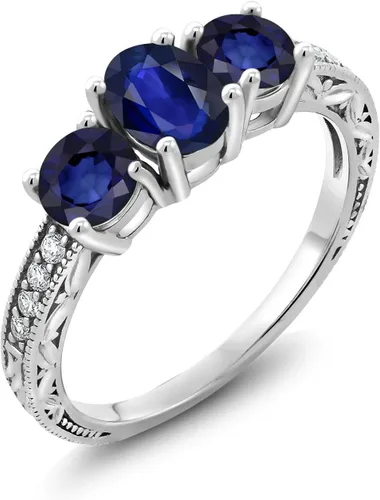 Miniatura 76 de Gem Stone King Anillo de compromiso de 3 piedras preciosas de oro blanco de 10 quilates con piedra natal y diamantes cultivados en laboratorio