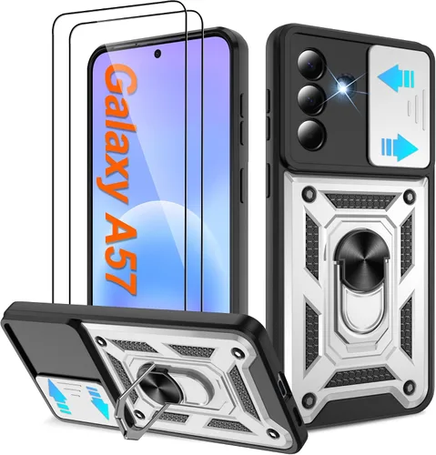 Miniatura 128 de ATUMP Funda para T-Mobile Revvl V Plus 5G con protector de pantalla HD con cubierta de cámara deslizante, soporte de anillo de rotación de 360° Negro