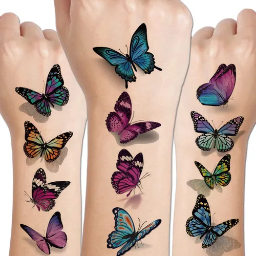 CHARLENT Tatuajes de mariposa para mujeres y niñas, 120 tatuajes temporales realistas de mariposa 3D para decoración de recuerdos de fiesta