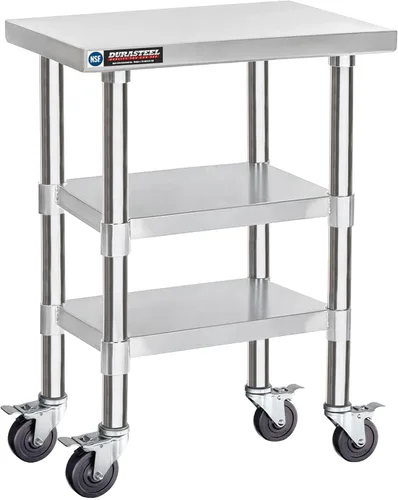 Miniatura 16 de Mesa de trabajo DuraSteel de acero inoxidable 30" x 24" x 34" de altura con 4 ruedas giratorias - Mesa de trabajo para preparación de alimentos