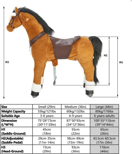 Miniatura 6 de Caballo mecedor mecánico grande Ufree, 44 pulgadas, para montar, rebotar y moverse, para niños de 4 a 15 años, L