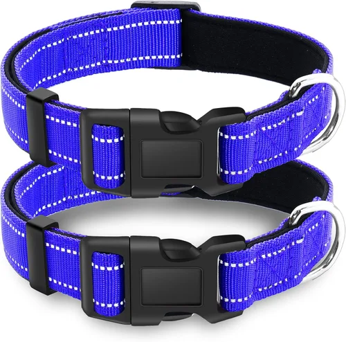 Miniatura 14 de Paquete de 2 collares reflectantes para perro con hebilla de bloqueo de seguridad, ajustable, suave, transpirable, cómodo, de nailon para perros