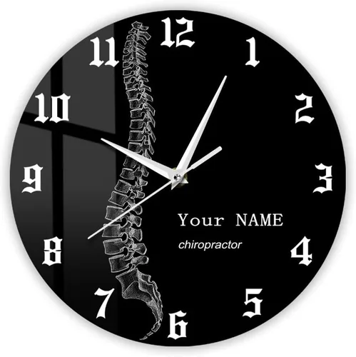 Reloj de pared personalizado de 12 pulgadas, para terapeuta de columna vertebral, negro, redondo, analógico, sin tictac, sin alarma, adulto, unisex,