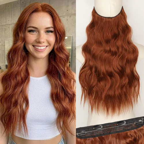 Miniatura 91 de KooKaStyle - Extensiones de cabello con hilo invisible, diadema transparente, ajustables, 4 clips fijadores, cabello largo y ondulado de 12