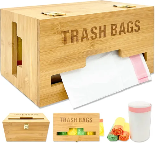 Dispensador de bolsas de basura con asas, soporte para bolsas de basura para rollos estándar de 13/30 galones de menos de 80 bolsas, organizador de