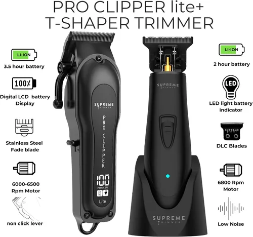 Miniatura 2 de Supreme Trimmer Combo 2 en 1 Pro Clipper y DLC T-Shaper Recortadora de barba profesional ST5206 y cortapelos STC5030 kit de barbero Negro
