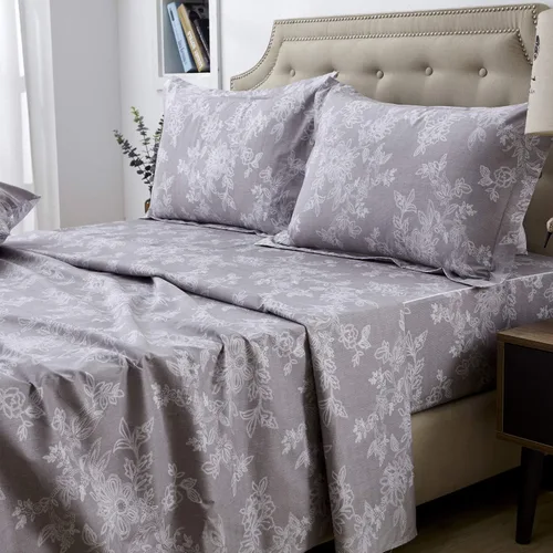 Miniatura 13 de FADFAY Juego de sábanas bajeras de tamaño individual color gris con estampado floral blanco con bolsillo profundo, súper suaves, de fácil cuidado