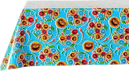 Miniatura 5 de Alux Mantel de Hule Sweet Flower - Azul - Vinilo Plástico PVC - Mantel de Plástico (Círculo de 55 pulgadas)