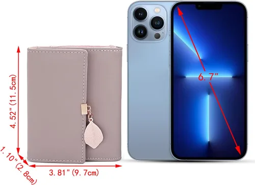 Miniatura 134 de UTO - Cartera pequeña RFID de piel sintética con dije de hoja, cierre de cremallera y tarjetero.
