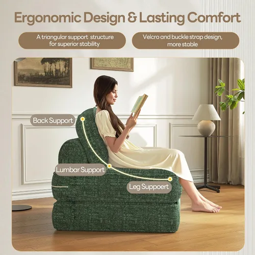 Miniatura 6 de Dowinx Sofá cama plegable con almohada, cómodo sofá cama convertible para adultos, hogar, sala de estar y juegos, diseño moderno y cómodo