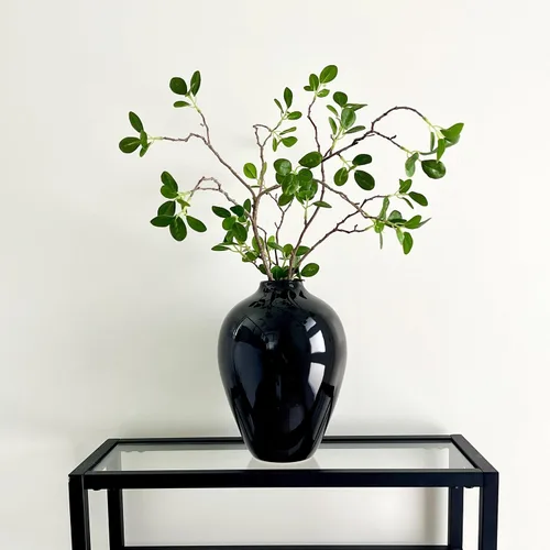 Miniatura 6 de Willowy Jarrón de porcelana brillante de 10 pulgadas, jarrón grande de cerámica negra, jarrones negros para centros de mesa, para decoración