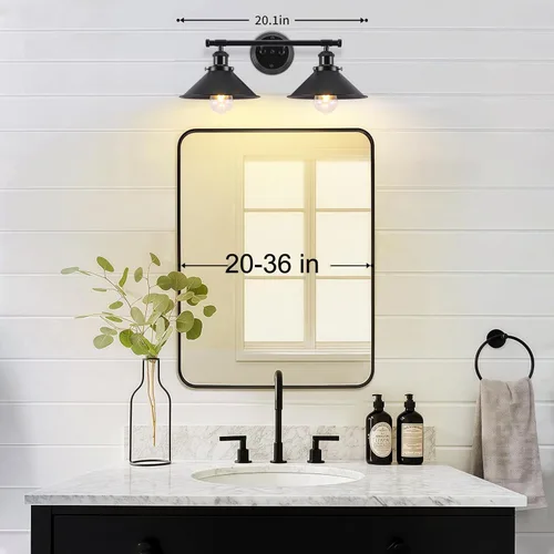 Miniatura 2 de Lámpara de baño negra con 2 luces de color negro mate para tocador de baño, aplique de pared industrial rústico de 20 pulgadas, accesorios