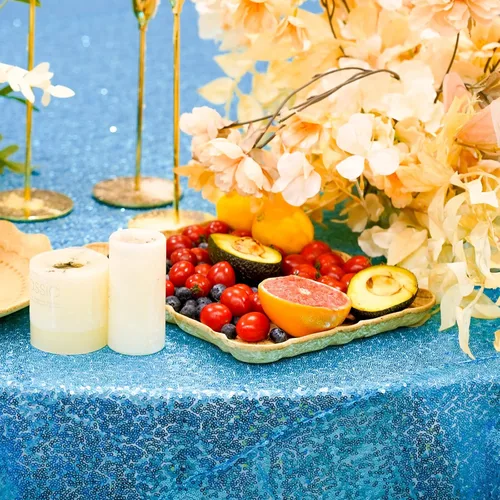 Miniatura 5 de Mantel de lentejuelas color azul bebé, mantel redondo de 132 pulgadas, mantel con purpurina para bodas, baby shower, fiestas de cumpleaños y cenas