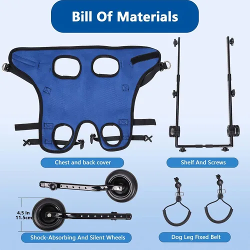 Miniatura 6 de Silla de ruedas para perros pequeños para patas traseras, perro estable, carrito para patas traseras discapacitadas, silla de ruedas ajustable