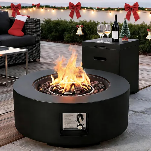 Miniatura 15 de ECOTOUGE Mesa de cubierta de tanque de propano, 15.5 pulgadas para mesa de fuego, mesa oculta cilíndrica para exteriores para fogata de gas