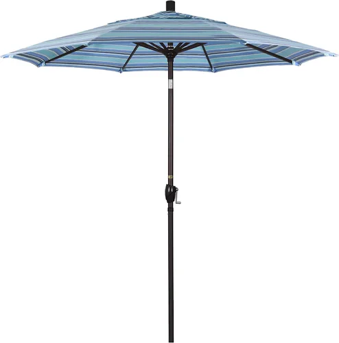 Miniatura 14 de California Umbrella Sombrilla redonda de aluminio de 7.5 pies, manivela elevadora, botón de inclinación, poste de bronce, Sunbrella Air Blue