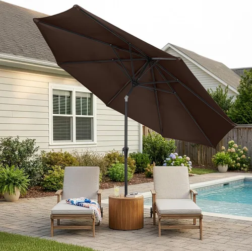 Miniatura 8 de Pure Garden - Sombrilla redonda de 9 pies para patio, inclinación automática, manivela fácil, toldo ventilado para exteriores, para terraza, balcón