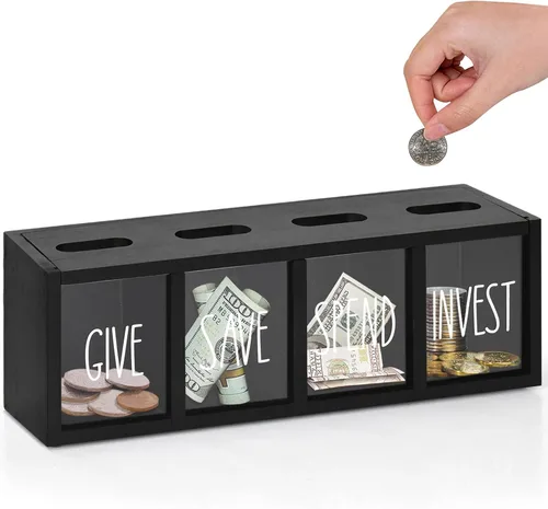 Miniatura 9 de Alcancía de madera para niños, caja de ahorro de dinero para adultos, bancos de niños para billetes y monedas, alcancía para niños y niñas, caja