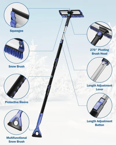 Miniatura 5 de JOYTUTUS Cepillo de nieve extensible de 47.7 pulgadas y raspador de hielo, cepillo rascador de nieve giratorio de 270° para parabrisas de automóvil