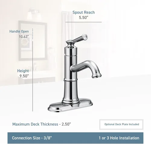 Miniatura 3 de Moen Belfield - Llave de lavabo de baño de un maneral, cromada, con montaje de desagüe y placa de cubierta opcional, 6402 Cromo