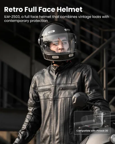 Miniatura 2 de ILM - Casco integral de cara completa para motocicleta retro para adultos con visera, cascos vintage para cruceros, scooters, motonetas, compatible