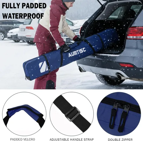 Miniatura 3 de AUMTISC Bolsa de esquí individual acolchada para transportar esquís bolsillo con asa ajustable 170 72.8 in azul-72.8 in
