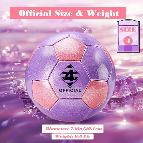 Miniatura 2 de Glitter Pink Purple Soccer Ball Size 3 4 5 with Pump & Needle/Mesh Bag, Sofu PU Soccer Ball Kit for Indoor Outdoor Practicing Training Playing Gift