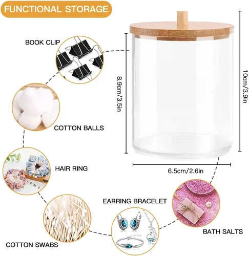 Miniatura 5 de Otostar Juego de accesorios de baño gris de bambú con soporte Qtip dispensador de jabón, soporte para cepillos de dientes, vaso, jabonera, soporte