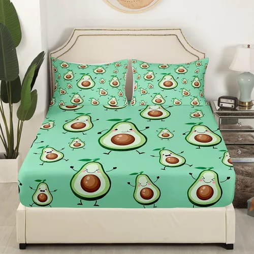 Miniatura 3 de Sábana bajera ajustable de aguacate para niños, juego de ropa de cama Kawaii de aguacates para decoración de habitación, linda sábana de frutas