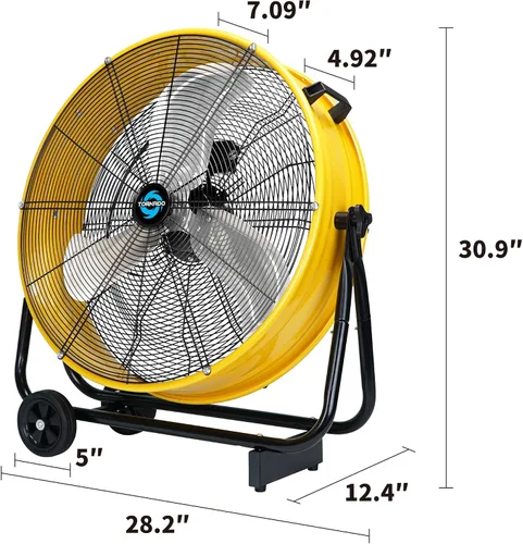 Miniatura 2 de Tornado - Ventilador de tambor metálico de 24" de alta velocidad, 7700 CFM, 3 velocidades, resistente para uso industrial y comercial, motor de 1/3