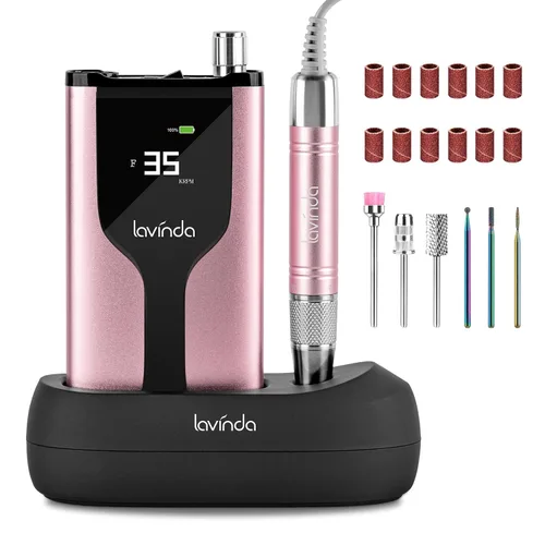 Lavinda Taladro de uñas profesional recargable, sin escobillas Skyspace de 35,000 rpm, lima de uñas eléctrica portátil para uñas acrílicas con funda
