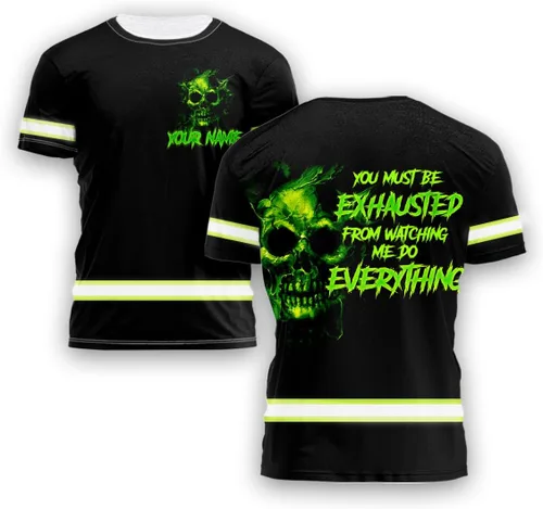 Miniatura 8 de Maddly Polo de alta visibilidad con diseño de calavera y bandera de Estados Unidos, ropa de trabajo patriótica con nombre personalizado para Camisa