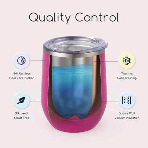 Miniatura 3 de Vaso de vino Maars Bev sin soporte de con paredes dobles aislantes al vacío de acero inoxidable de 12 onzas, Fucsia
