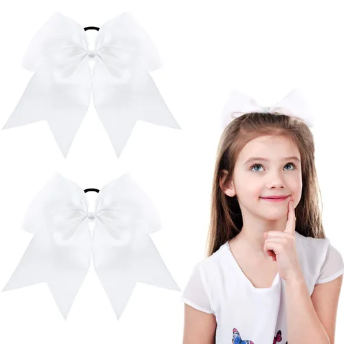Miniatura 30 de 2 paquetes de lazos grandes para animadoras de 8 pulgadas con soporte para coleta, lazos grandes para el cabello para uniformes de sóftbol para Negro