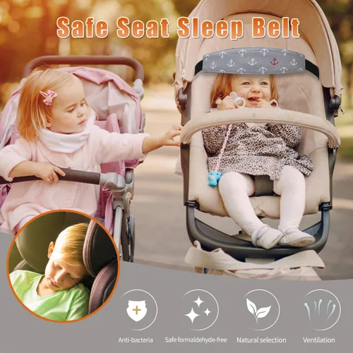 Miniatura 5 de Soporte para la cabeza del asiento de automóvil para bebé, correas de asiento de automóvil, correa de alivio para el cuello del cochecito, rosado