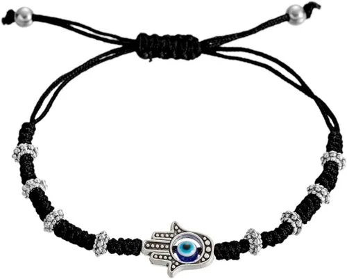 Pulsera de mano Hamsa contra el mal de ojo para protección y suerte, pulseras de eslabones hechas a mano para mujeres, hombres, adolescentes, niños