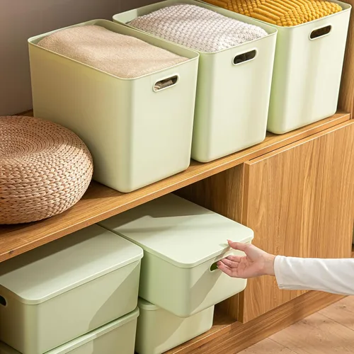 Miniatura 2 de Paquete de 4 contenedores grandes de plástico blanco con tapas, caja de juguetes con asa, contenedores organizadores para bebé, guardería, estantes