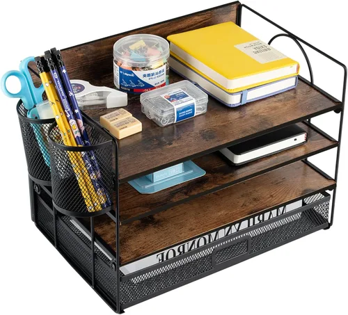 Organizadores y accesorios de escritorio de 4 niveles, organizador de bandejas de papel para cartas, organizador de archivos de escritorio de madera
