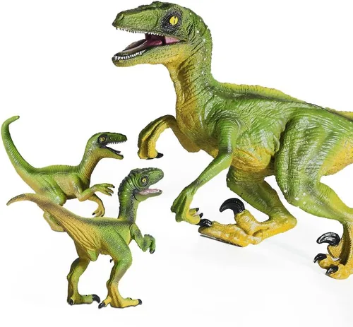 JR PARK 3 juguetes de dinosaurio, figura de acción de dinosaurio verde de velociraptor grande de 15.6 pulgadas, juguetes de dinosaurios realistas,