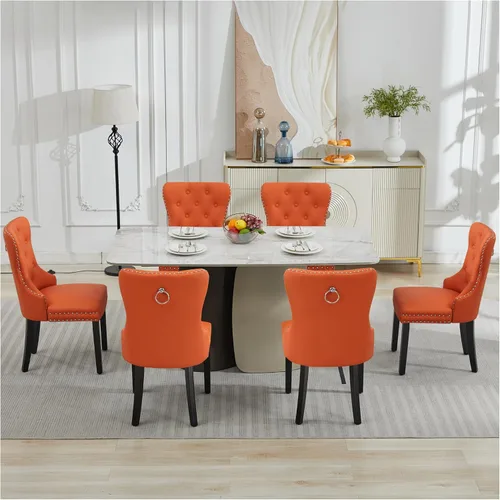 Miniatura 20 de adochr Juego de 2 sillas de comedor de terciopelo, sillas de comedor tapizadas acolchadas con anillo de tracción y patas de acero inoxidable, beige