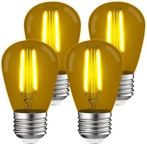 LUXRITE Bombillas LED S14 Edison amarillas, 0.5 W, bombillas LED de colores para luces de cadena de exteriores, certificación UL, base E26, interior