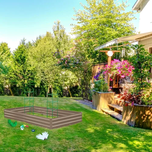 Miniatura 6 de ONCEMORE Cama de jardín elevada galvanizada para verduras, flores, hierbas, kit de cama de jardín elevada de metal con 2 jaulas de tomate, guantes