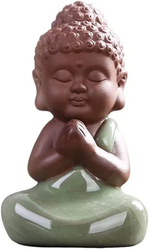 Miniatura 10 de Kingzhuo Pequeña estatua de Buda de cerámica, figura de rulai pacífica, creativas manualidades de bebé, adornos de muñecas, regalo, clásico