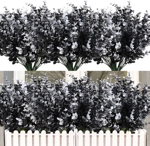 Miniatura 50 de RECUTMS - Flores artificiales, plantas artificiales, resisten los rayos ultravioleta, arbustos sintéticos, para interior y exterior, maceta