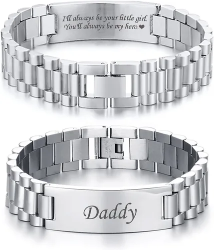Miniatura 10 de VNOX Correa de reloj masculina de acero inoxidable, pulsera de eslabones personalizada, regalo de joyería para hombres, papá, padre, marido, novio