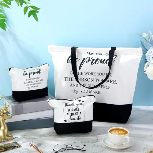 Miniatura 19 de Silkfly 32 piezas inspiradoras bolsa de lona con cremallera reutilizable motivacional bolsa de maquillaje conjunto para mujeres, amigas compañeras
