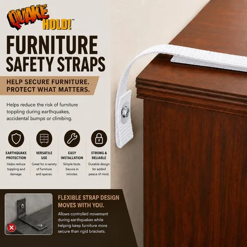 Miniatura 2 de Quakehold! 4164 Juego de correas para muebles, color blanco, 4164