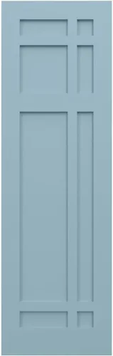 Miniatura 5 de Persianas de montaje fijo estilo misión San Juan Capistrano de PVC True Fit de 12"W x 25"H, azul pacífico (por par - herrajes no incluidos)